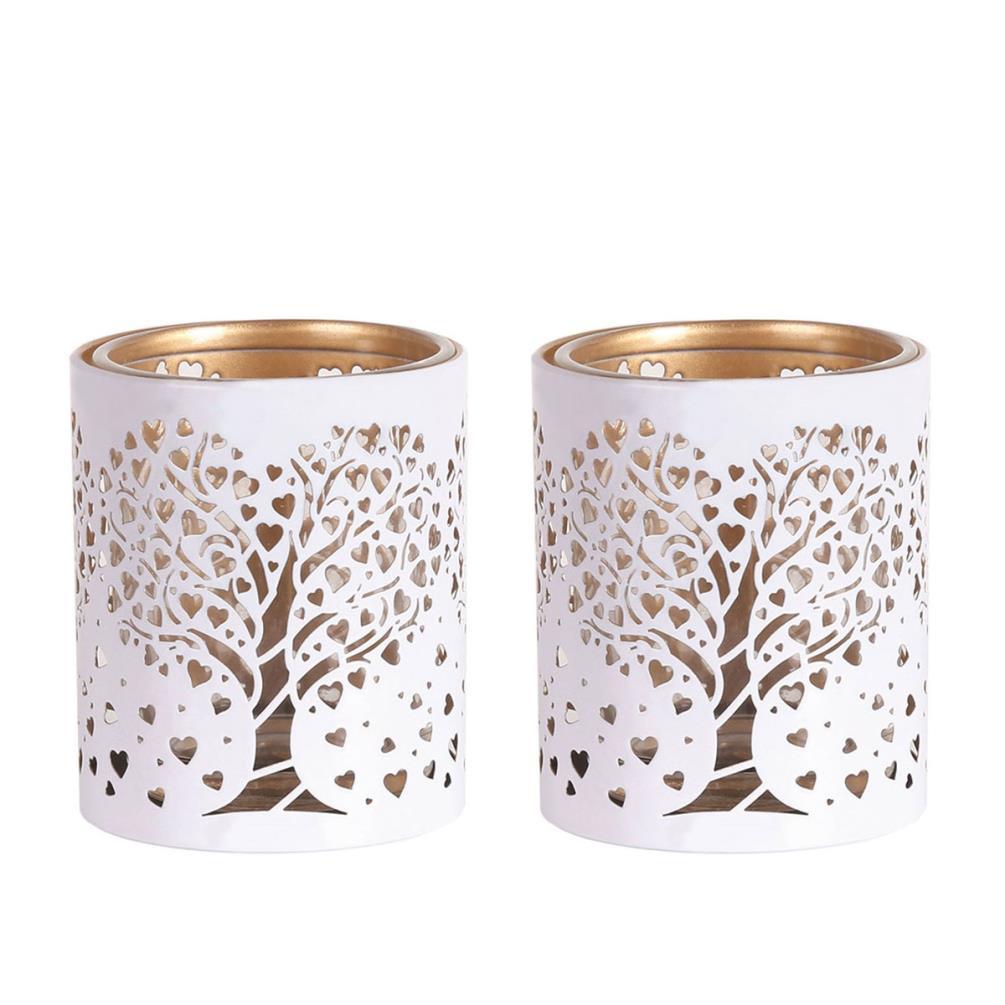 Aroma White & Gold Heart Tree 2 Tealight & Votive Holder Set Extra Image 1